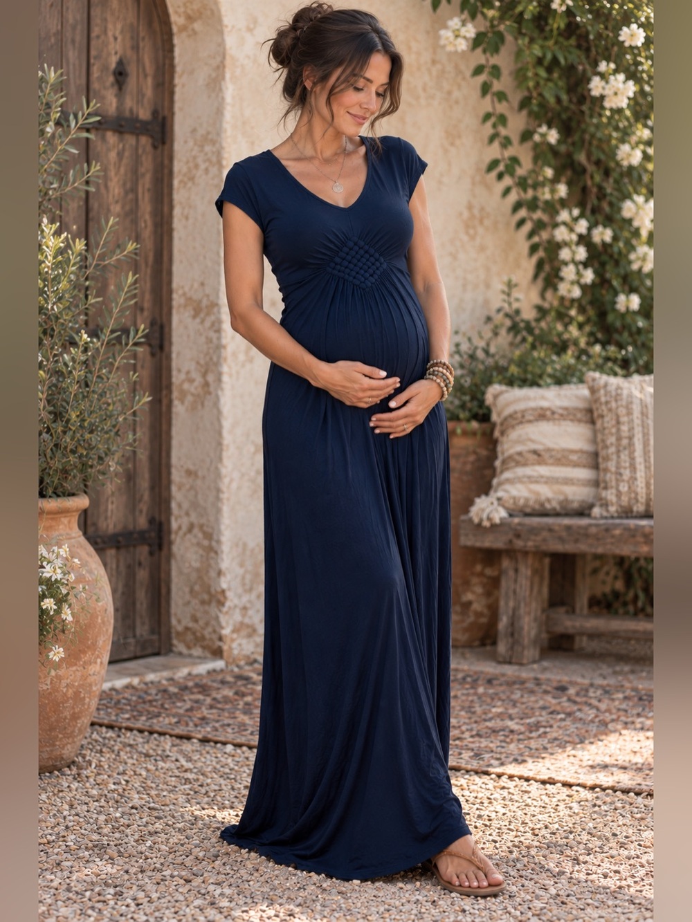 🌙 Liz Lange Maternity Navy Braided Maxi Dress (XS)